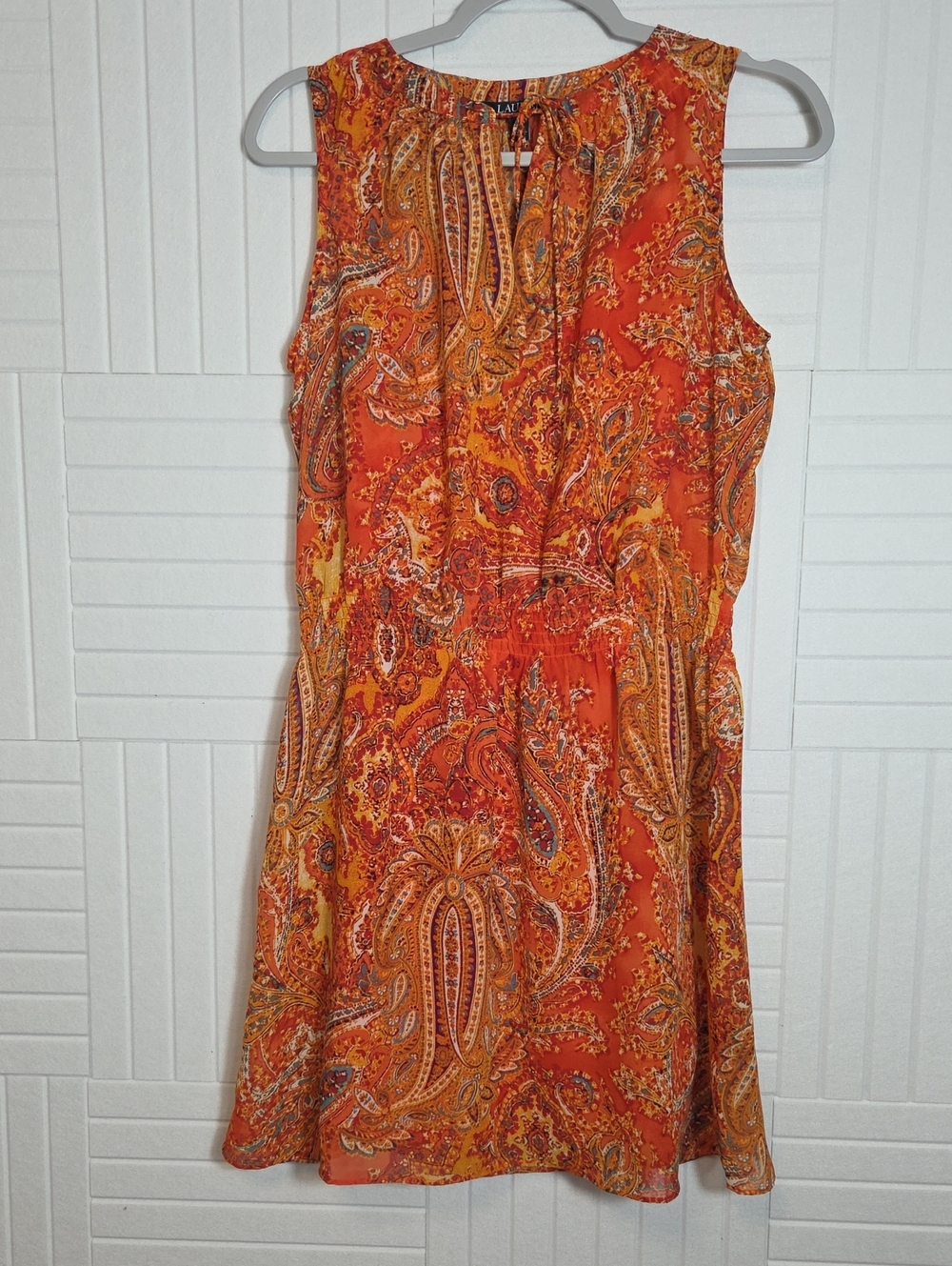 Lauren Ralph Lauren Orange Chiffon Paisley Sleeveless Dress Size 4P